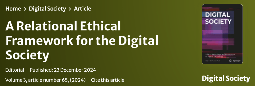 Prof. Federica Russo’s Editor’s Letter in Digital Society Journal: A Constructive and Relational Ethics as an Ecological “From-Within” Practice