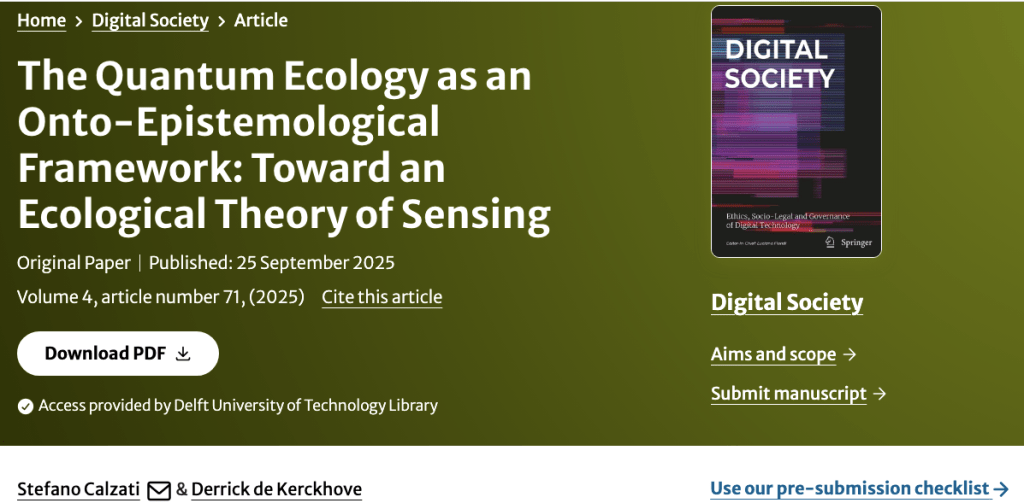 New Article Out! Towards an Ecological Theory of&nbsp;Sensing